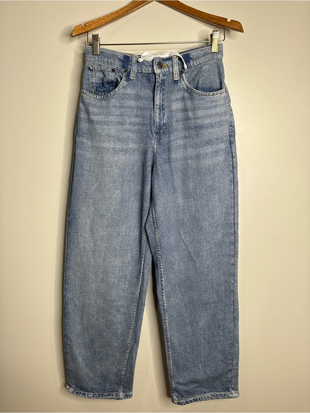 GAP x Beis Lightwash Knit Drawstring Wide Leg High Rise Jeans Pants XS
